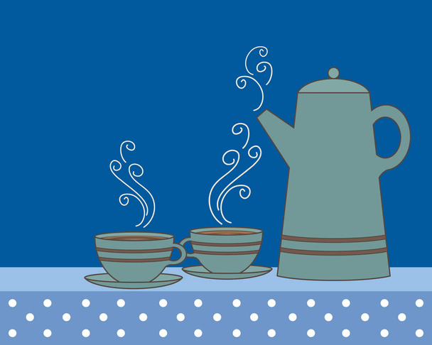 koffie blauw en kopjes - Vector, afbeelding