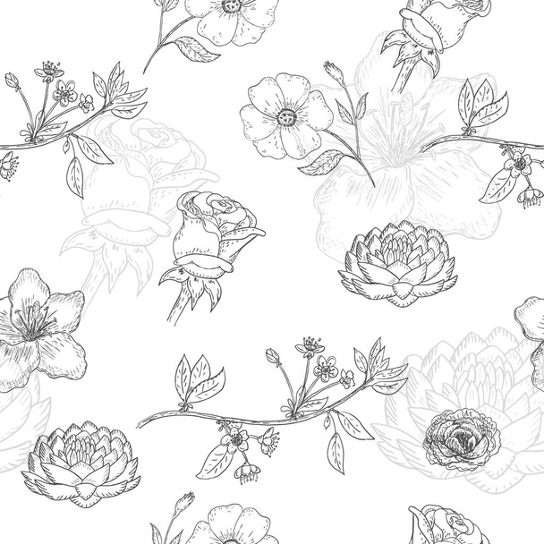Seamless pattern with cute Vintage flowers. vector background - Vector, Image