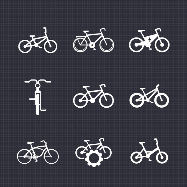 bicicletas, ciclismo, diferentes bicicletas iconos conjunto
 - Vector, imagen