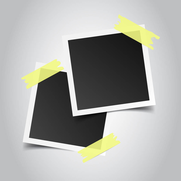 Photo frame with adhesive tape on gray background. For your photography and picture. Vector illustration - Vector, Image