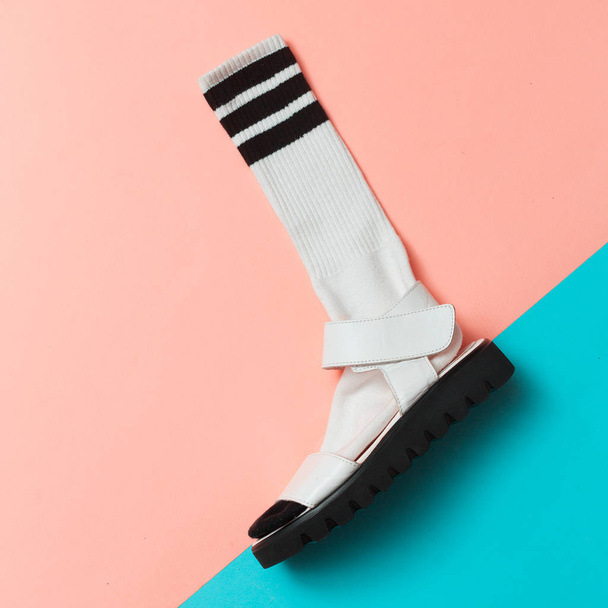 Sandals and socks. Summer minimal creative. Hipster style Top vi - Foto, Imagem