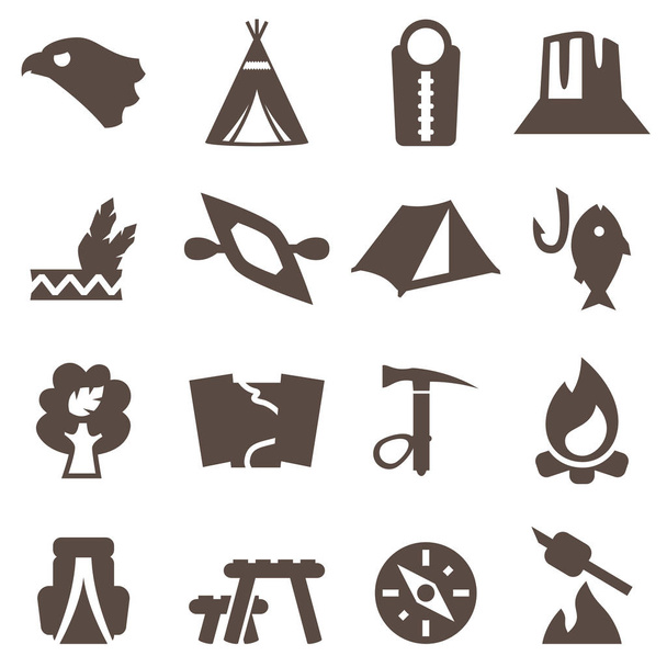 Camping icons set, trekking sign.  - Vector, Image