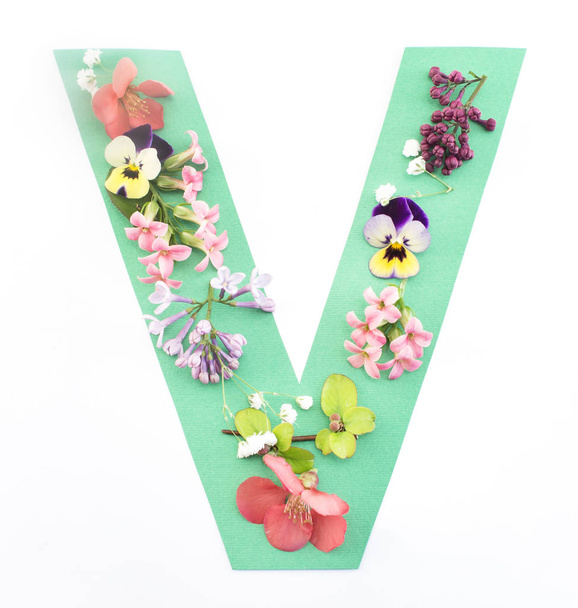 Letter V Made of Spring Flowers and Paper - Photo, Image