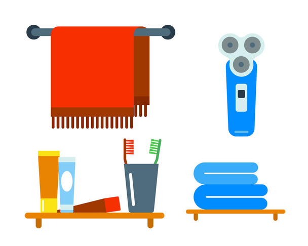 Equipo de baño iconos ducha estilo plano clip colorido arte ilustración para baño higiene vector diseño
. - Vector, Imagen