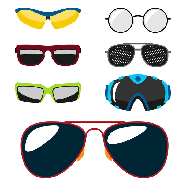 Moda zestaw okulary słońce akcesoria okulary plastikowe ramki nowoczesne okulary ilustracja wektorowa. - Wektor, obraz