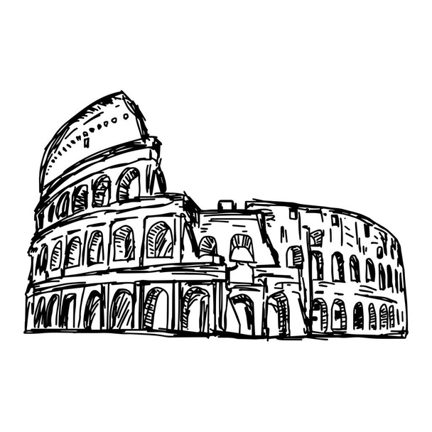 Colosseum - vector illustratie schets hand getrokken geïsoleerd op witte achtergrond - Vector, afbeelding