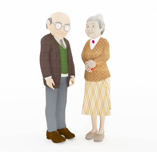 3D vykreslování staré pár stojící izolovaných na bílém pozadí - Fotografie, Obrázek