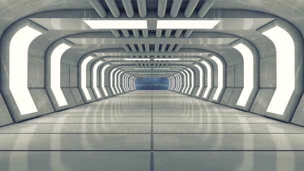 3D render. Futuristic interior corridor spaceship - Photo, Image