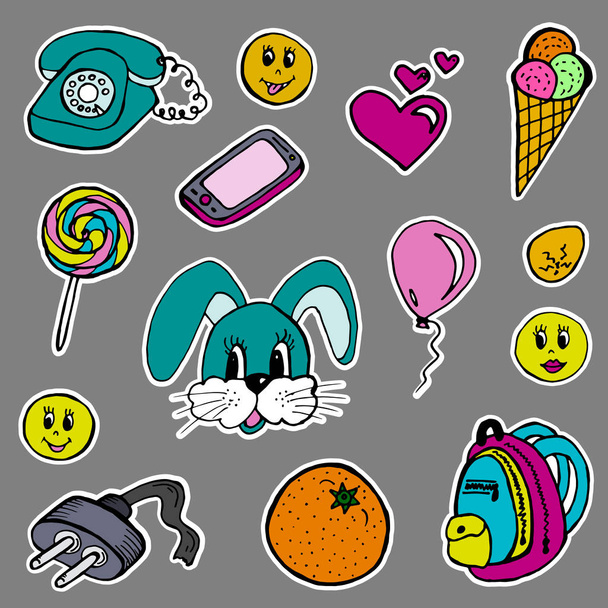 A set of fashion labels, badges. Every object on a separate layer. Stickers, pins, patches - Vector, Image