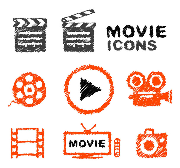 Set of vector hand-drawn movie icons - Vektör, Görsel