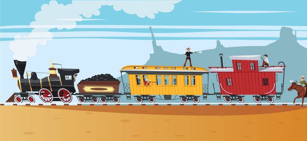 Άγρια Δύση ληστεία τρένου ατμού - Διάνυσμα, εικόνα