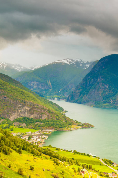 View of the fjords and Aurland valley in Norway - Φωτογραφία, εικόνα