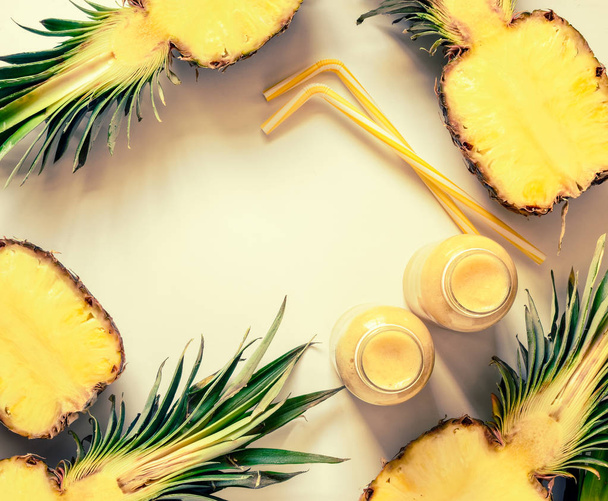 Pineapple smoothies or juice background - Photo, Image