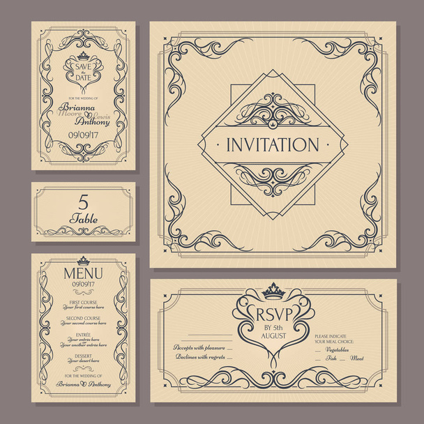 Calligraphic vintage floral wedding cards collection - Vector, Image