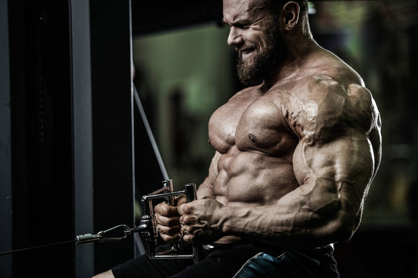 Handsome power athletic man diet training pumping up back muscle - 写真・画像