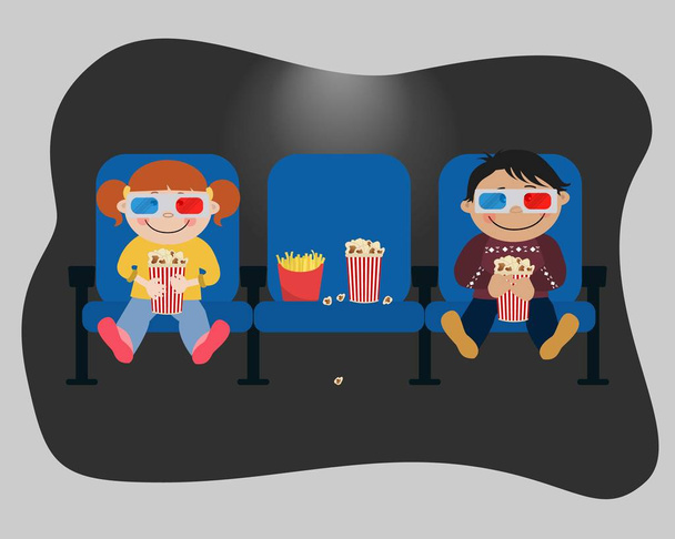Дети смотрят кино в кинотеатре
 - Вектор,изображение