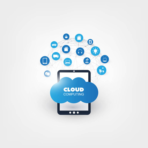 Cloud Computing koncepce designu s ikony - digitální síťová připojení, technické zázemí - Vektor, obrázek