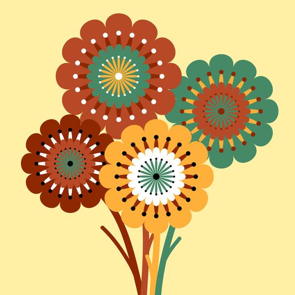 Abstract flowers on yellow background - Vector, afbeelding
