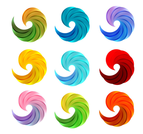Isolated abstract colorful swirl logos set on white background vector illustration, waves logotypes collection,circular shape loading emblems - Vector, Image