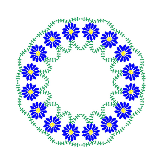 Nakış dikiş imitasyon mavi çiçekli çerçeve çiçek ve  - Vektör, Görsel