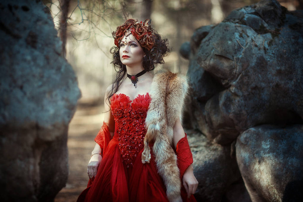 Fairy-tale image of a girl in the forest - Fotoğraf, Görsel