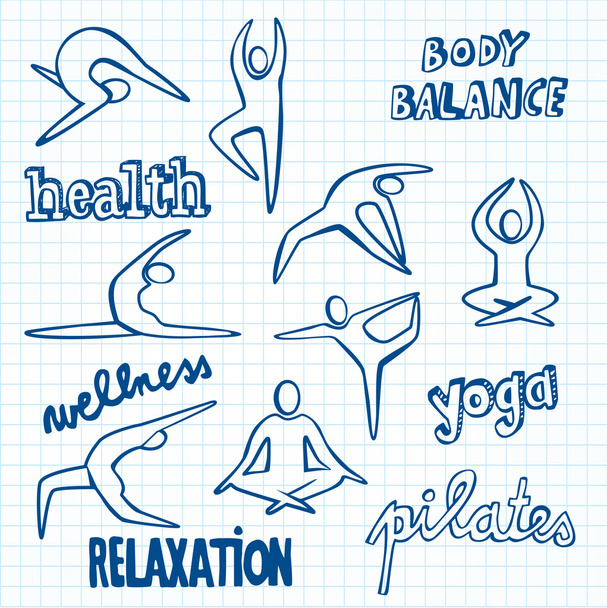Doodles de yoga
 - Vector, Imagen
