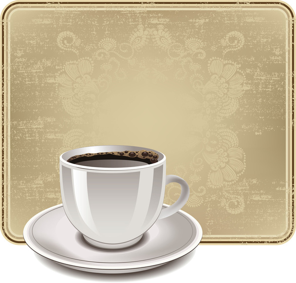 Vintage frame with a cup of coffee, vector illustration. - Vecteur, image