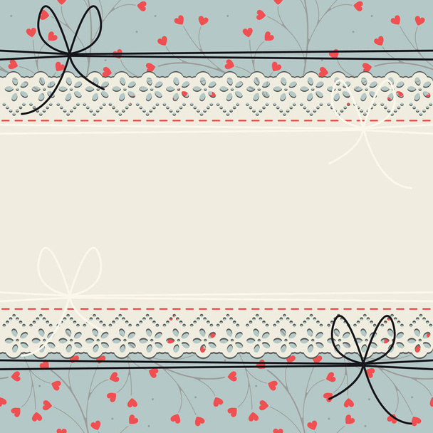 Cute lace frame with plants, hearts and bows - Vector, Image