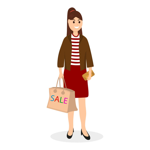 Young women on a shopping sale with a bag - Vector, Image