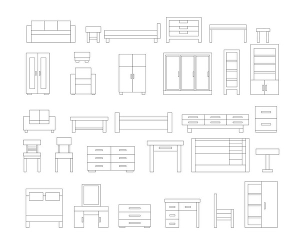 Set of linear furniture icons - Vector, Image
