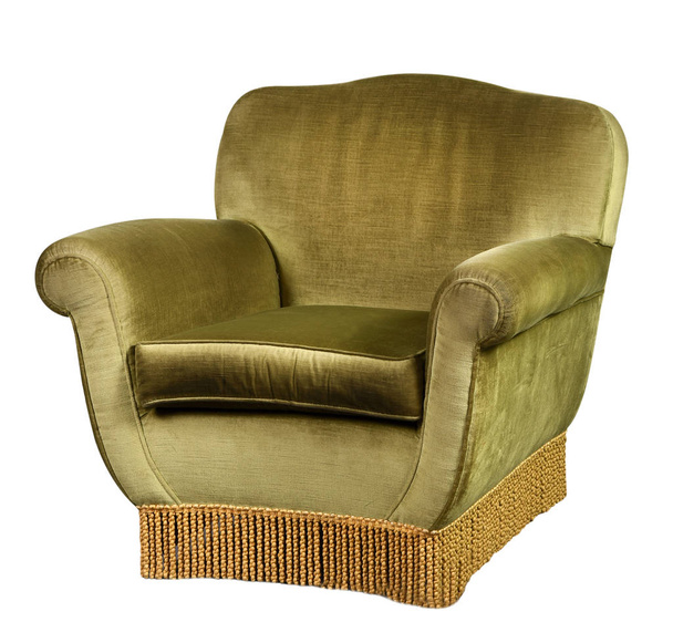 Зеленое бархатное кресло на белом
 - Фото, изображение