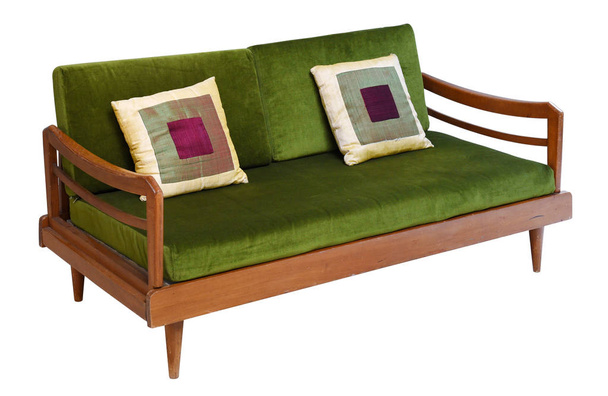 Vihreä sametti sohva puinen pohja
 - Valokuva, kuva