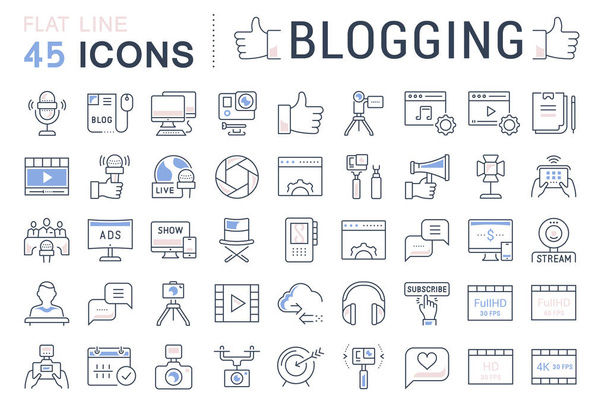 Set Vector Flat Line Icons Blogging - Vector, Image