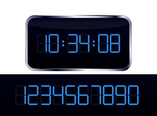 Blue digital clock vector and number set  - Vektör, Görsel