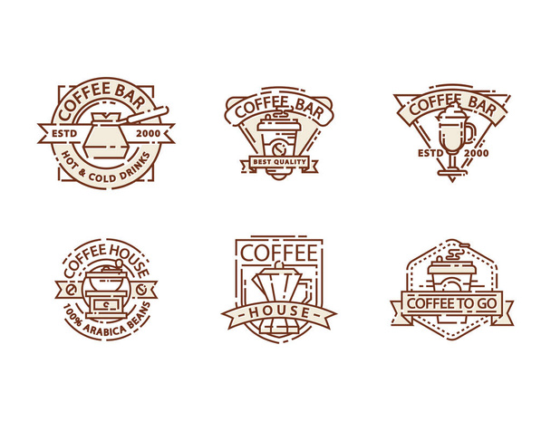 Coffee badge food thin line lettering for restaurant, cafe menu coffee house and shop sticker vector. - Vektor, kép