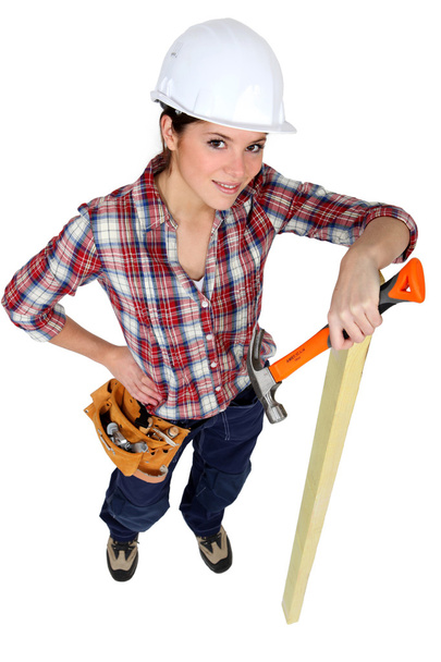 Female carpenter. - Фото, изображение