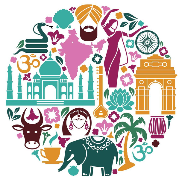 ikony z Indie ve formě kruhu - Vektor, obrázek