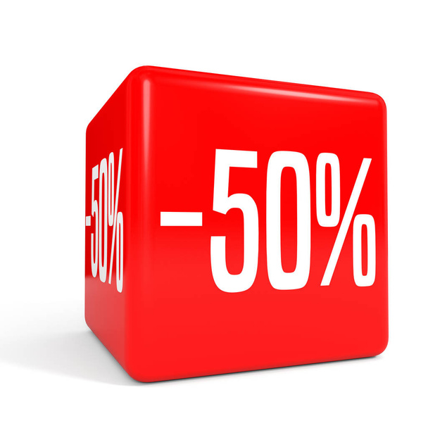 Fifty percent off. Discount 50 %. Red cube. - Fotografie, Obrázek
