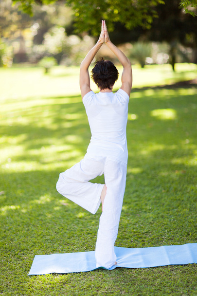 Rear view of a middle aged woman doing yoga outdoors - Foto, immagini