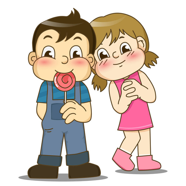Cartoon little girl and handsome boy with lollipop - Vector, afbeelding