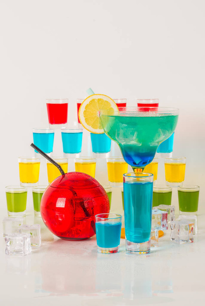 Colorful set of drinks, color drink decorated with fruit, many c - Photo, Image