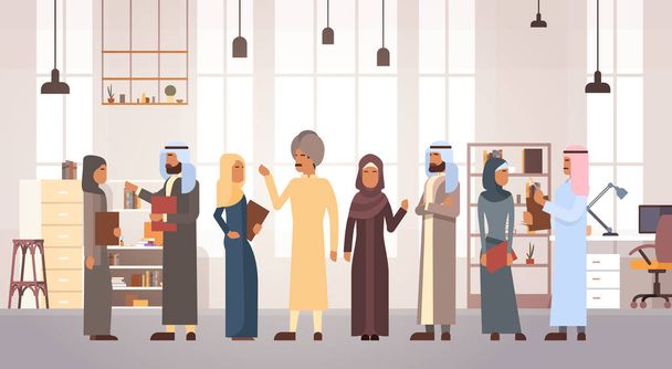 イスラム教徒の人々 のビジネスの男性と近代的なオフィスの女性チーム - ベクター画像