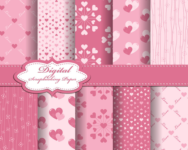 set of vector heart Valentines day pattern paper for scrapbook - Vector, Image