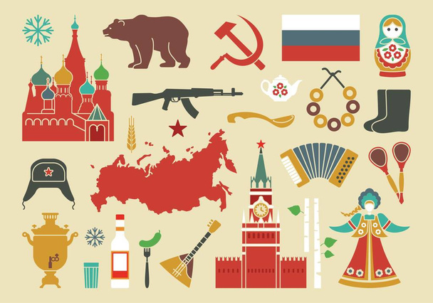 Set of icons on the theme of Russia - Vector, Image