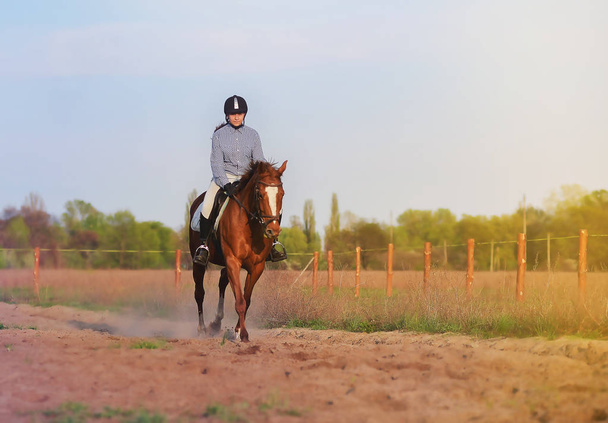 Mädchen Jockey Reiten auf einem Pferd - Foto, Bild
