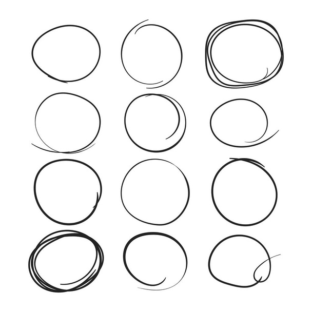 Conjunto de los círculos garabatos dibujados a mano. Elemento vectorial. Ilustración sobre fondo blanco
. - Vector, imagen