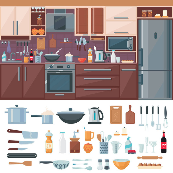 Kitchen Interior Elements Set - Вектор, зображення