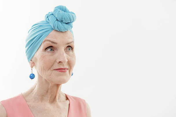 Happy old woman in fashionable clothes - Valokuva, kuva