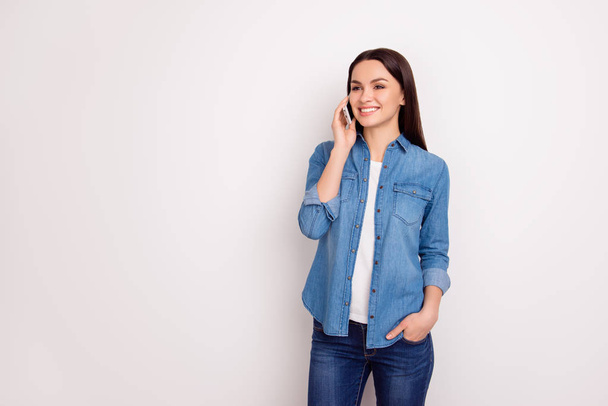 Portrait of smiling young pretty woman in casual jeans clothes   - Foto, immagini