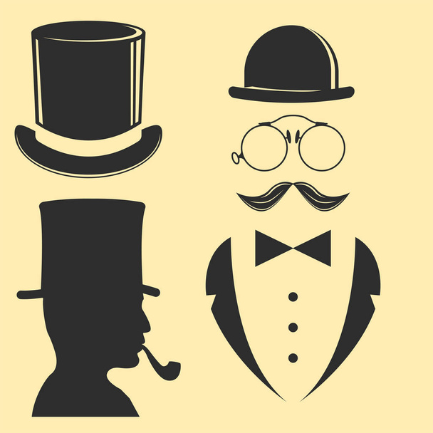 Vintage style design hipster gentleman vector illustration black silhouette design mustache element. - Vettoriali, immagini